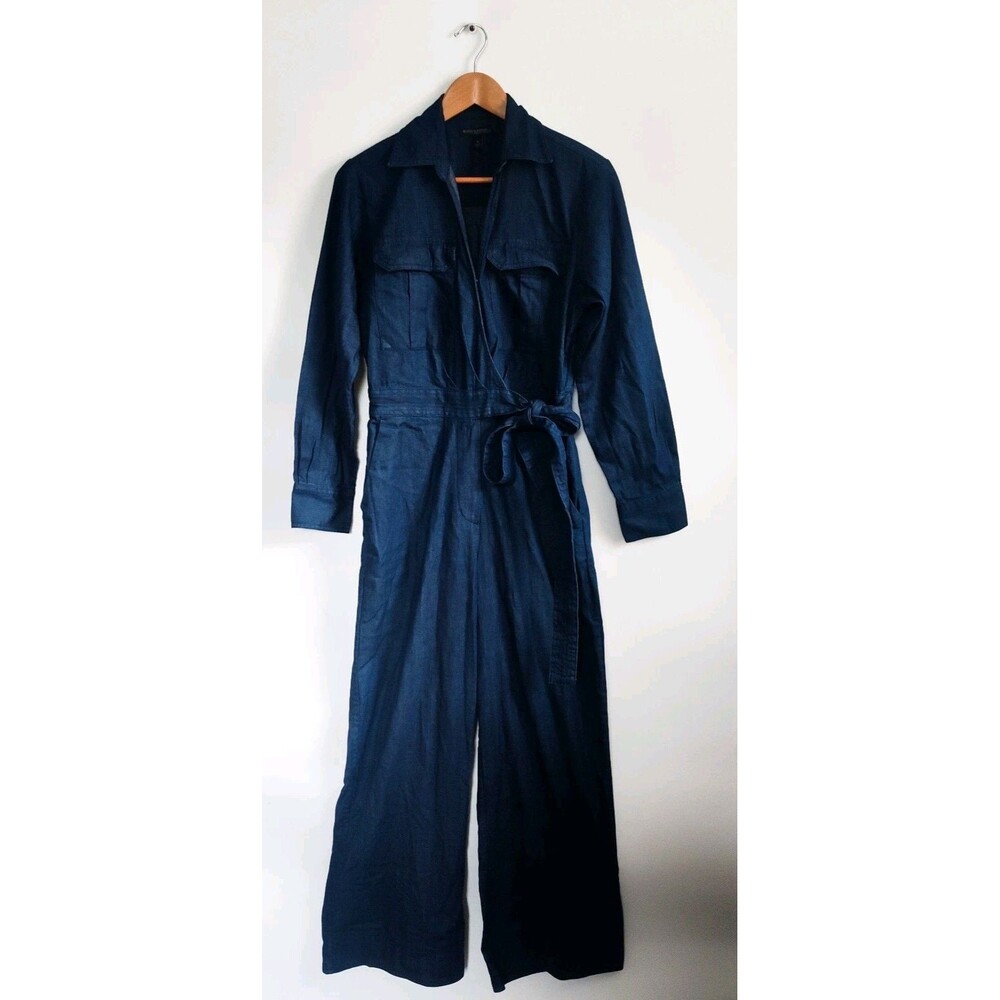 New Banana Republic Jumpsuit Size 6 Denim Wrap Top Dark Blue Long Sleeve NWOT - Picture 4 of 15